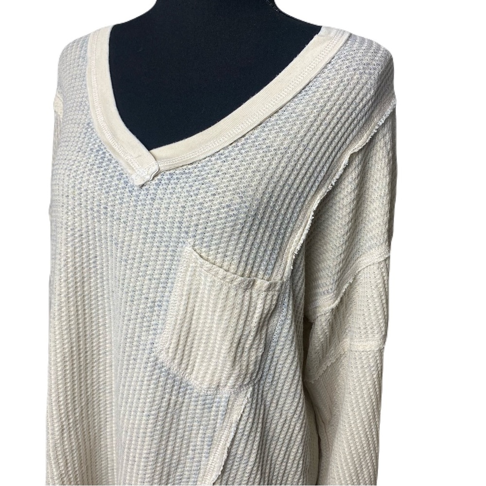 American Rag Cream V-Neck Waffle Knit Long Sleeve Shirt - Picture 2 of 5